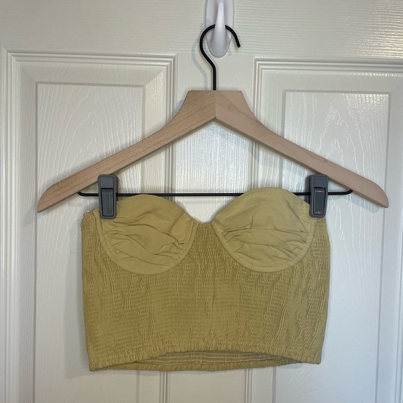 Zara Linen Blend Cropped Smocked Bustier Top - Picture 3 of 7